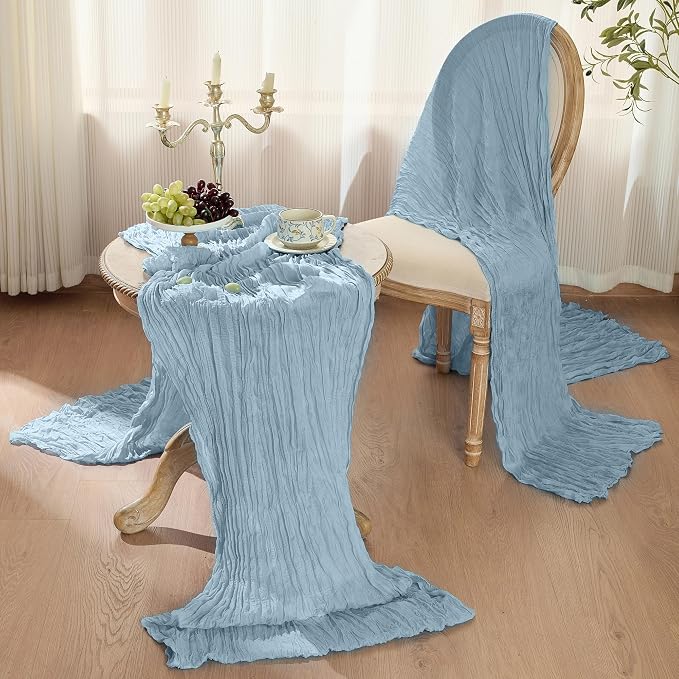 Dusty Blue Cheesecloth Table Runner 120inch Boho Gauze Home Decor | 10 FT Sheer - Image 3