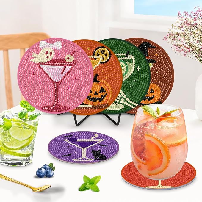 Ekuxom 6 Pcs Halloween Cocktail Diamond Art Coasters Kits - Image 2