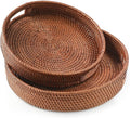 HITOMEN Hand-Woven Round Rattan Serving Tray Decorative Ottoman Wicker Platter by HITOMEN