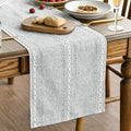 Artoid Mode Grey Rustic Cotton Linen Table Runner, Seasonal Embroidered Hollow by ArtoidMode