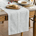 Artoid Mode Grey Rustic Cotton Linen Table Runner, Seasonal Embroidered Hollow by ArtoidMode