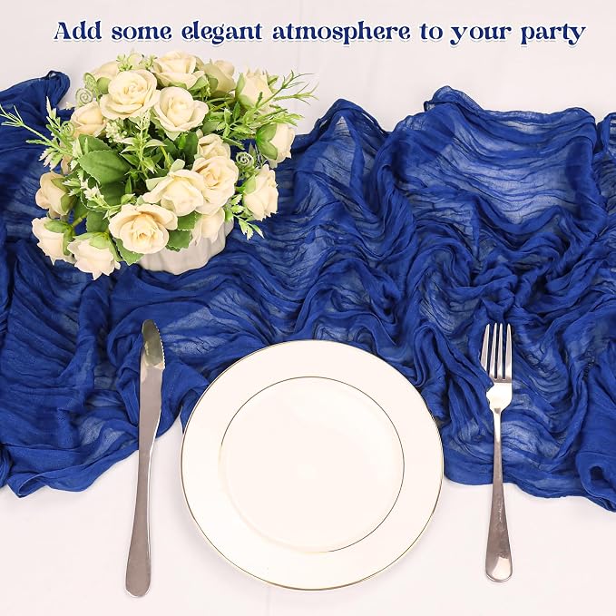 10 Pack Royal Blue Cheesecloth Table Runner 10FT Boho Gauze Fabric Table Runner - Image 5