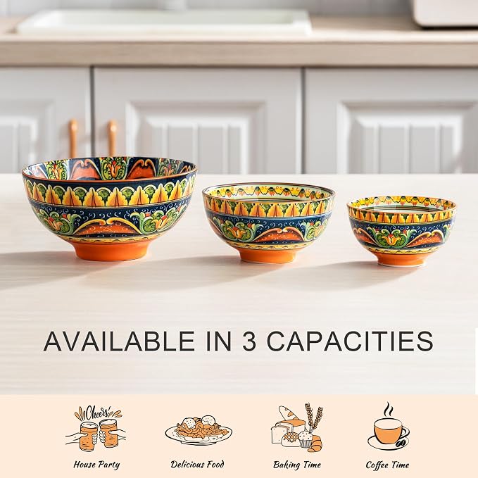 Henten Home Ceramic Dessert Bowls Set of 6, Bohemia 10 oz Snack Serving Bowl - Image 5