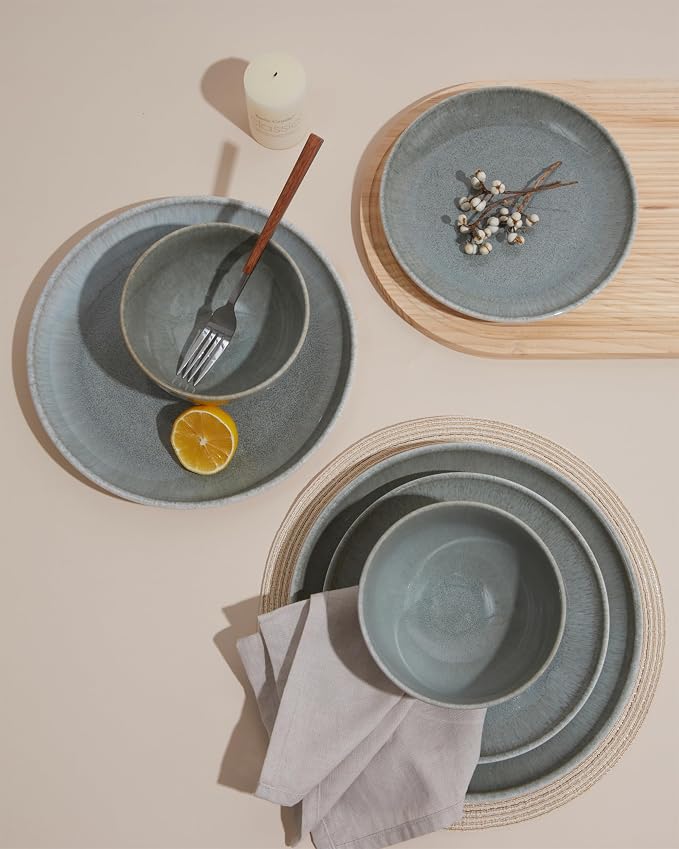 16 Piece Double Bowl Dinnerware Sets, Stain Resistant Dish Set - Image 2