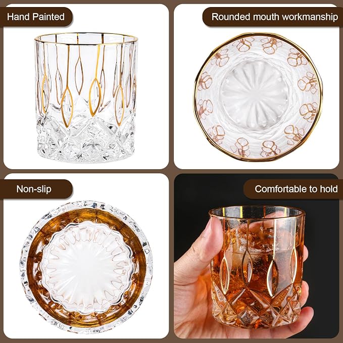 GLASKEY Gold Rim Whiskey Glasses Set of 2, Crystal Old Fashioned Glasses-Luxury - Image 4