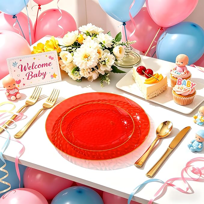 64 Pcs Red Plasitc Plates for Patriotic Day, 32 Guests Clear Red Plates - Image 3