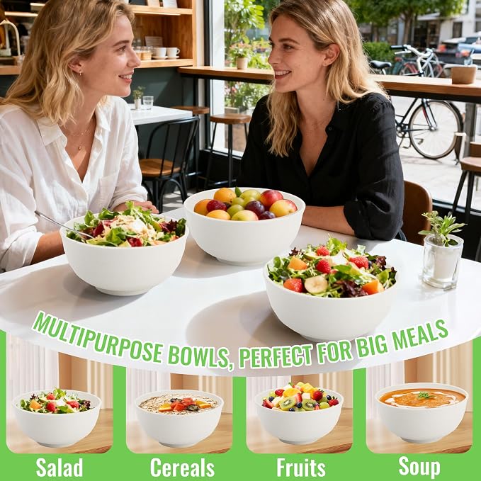Large Salad Bowl, Wheat Straw Bowls Set 60 OZ, Unbreakable Big Bowls Set of 6 - Image 6