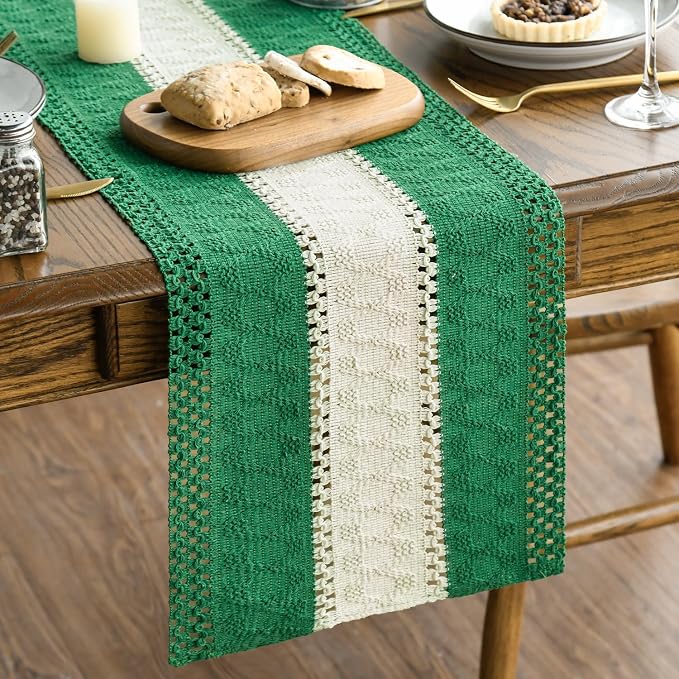 Artoid Mode Emerald Green Farmhouse Woven Table Runner 12x48 Inch | Holiday by ArtoidMode