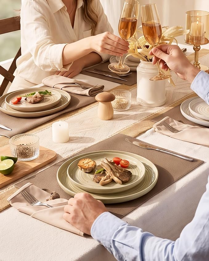 Stoneware Dinnerware Set for 4, Plates & Bowls, Chip & Scratch Resistant - Image 4