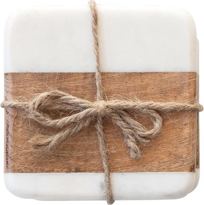 Marble & Acacia Wood Coasters by Unknown