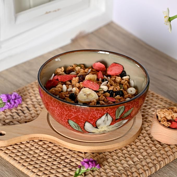 Ceramic Cereal Bowls Set of 6, Floral Design 6 inch – 28oz - Image 8