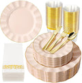 175PCS Pink Plastic Dinnerware Set, Wavy Plates by QualQuot
