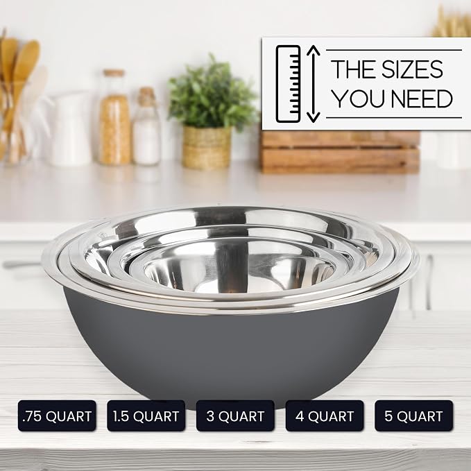 Stainless Steel Mixing Bowls Set, 5-Piece Meal Prep & Food Storage | .75 - Image 7