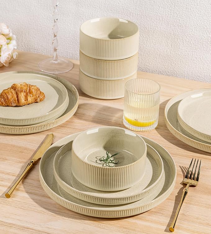Ceramic Dinnerware Set for 8, 24-Piece Plates and Bowls Set | Lightweight - Image 6