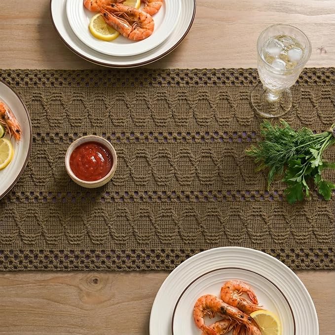 Artoid Mode Coffee Woven Farmhouse Hollow Table Runner 12x108 Inch | Holiday - Image 4