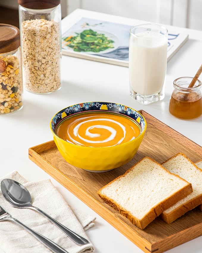 vancasso Boho Cereal Bowls Set of 6, 26 oz Ceramic Soup Bowls - Image 7