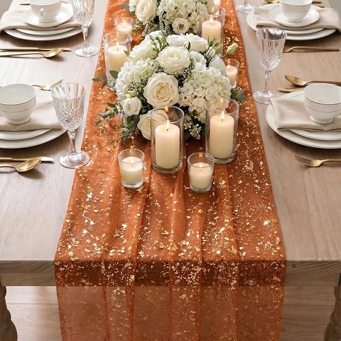 Artoid Mode Caramel Gold Gauze Table Runner 120 Inch 10FT, Glitter Metallic - Image 5