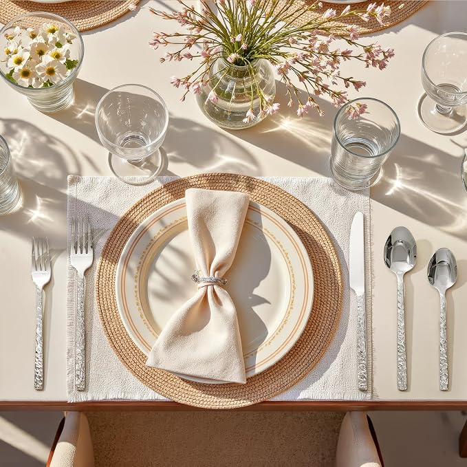 40 Pcs Hammered Silverware Set for 8, 18/10 Stainless Steel Heavy Duty Flatware - Image 8