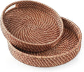 HITOMEN Hand-Woven Round Rattan Serving Tray Decorative Ottoman Wicker Platter by HITOMEN