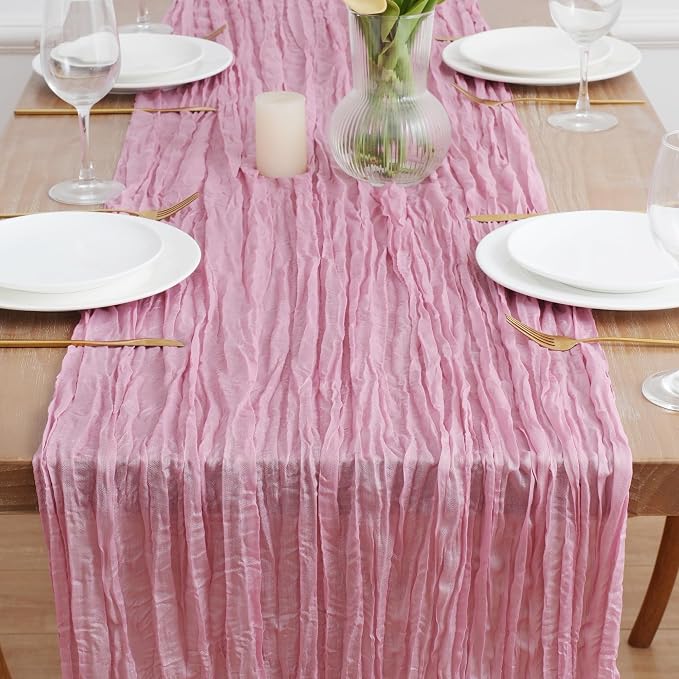Asee'm Pink Cheesecloth Table Runner Summer 10FT Gauze Boho Sheer Rustic | - Image 2