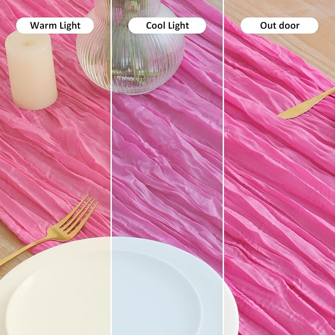 Asee'm 6pcs Hot Pink Cheesecloth Table Runner Summer 10FT Fuchsia Gauze | Boho - Image 8