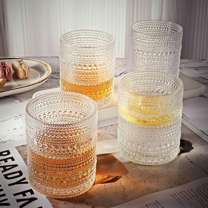 OPAYLY hobnail Drinking Glasses Old Fashion Glass 10oZ rocks glasses Set of 6 - Image 5