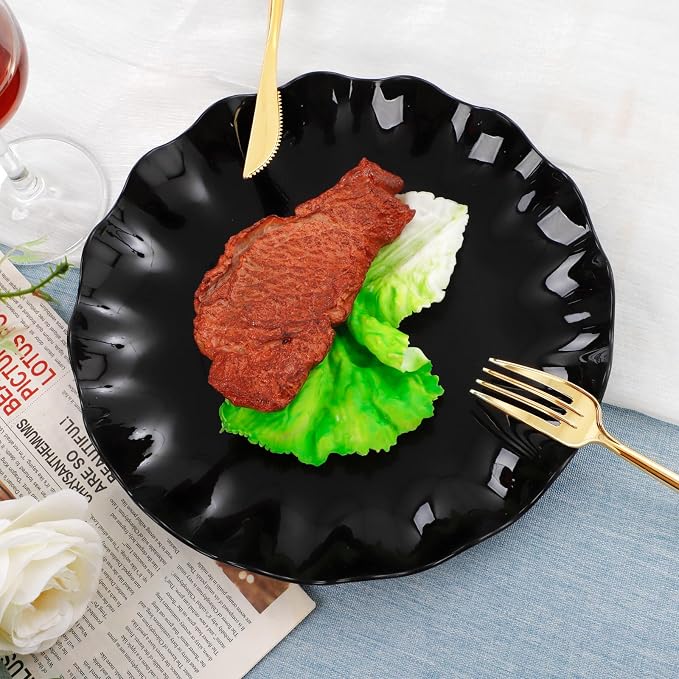 LIYH 24 Pcs Black Reusable Plastic Plates – Unbreakable Camper Dishes, - Image 4