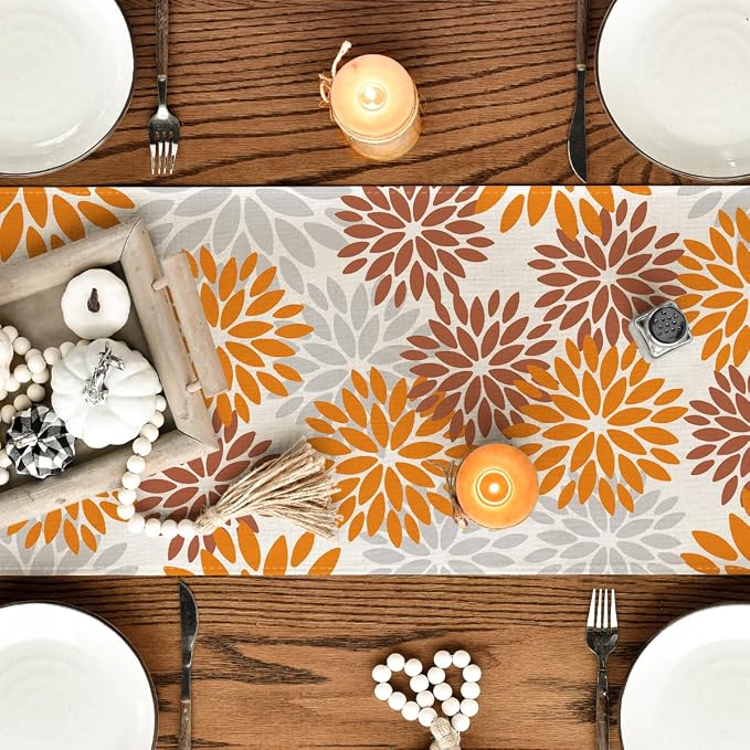 Artoid Mode Orange Dahlia Fall Table Runner 13x90 Inch | Seasonal Autumn - Image 4