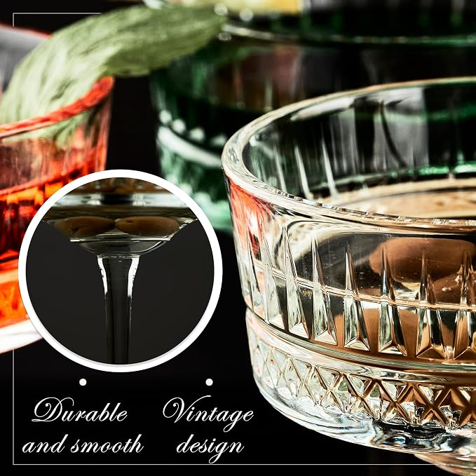 Vintage Coupe Glasses Set of 4, Wine Glasses, Long Stem Glassware - Image 5