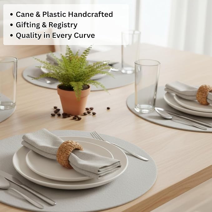 ALPHA Living HOME 6 Pcs Boho Rattan Woven Napkin Rings, Farmhouse Water - Image 2
