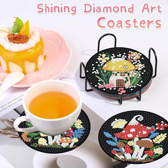 8 PCS Mushrooms Diamond Art Coasters Kits Cute Diamond Painting Coaster | - Image 3