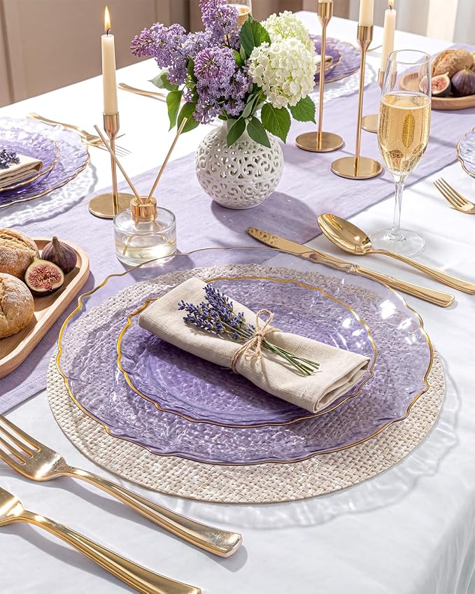 bUCLA 40PCS Clear Purple and Gold Plastic Plates - Image 3