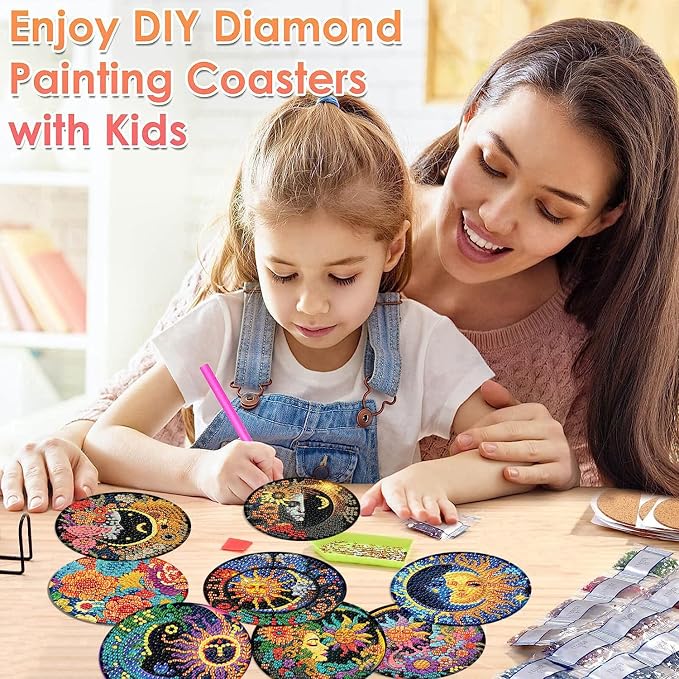 ijbnhd 8 Pcs Sun & Moon Diamond Art Coasters - Image 4