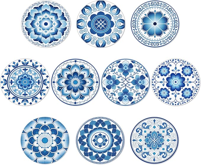 10pcs Coasters for Drinks Abstract Boho Flowers Absorbent Coasters Set Round by Unknown