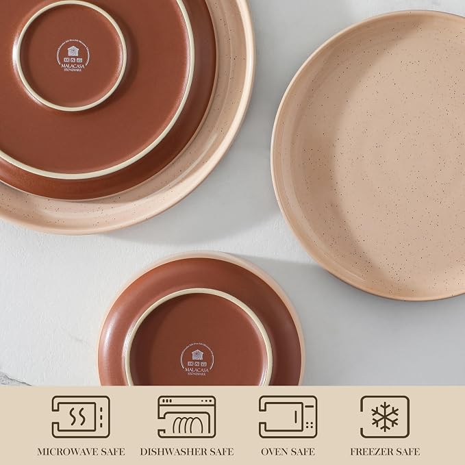 MALACASA Plates and Bowls Sets, 12 Pieces Modern Stoneware Dinnerware Set - Image 4