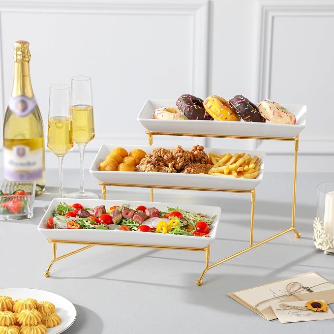 MALACASA 3 Tier Serving Trays for Party, 12 Inch Porcelain White Trays for - Image 6