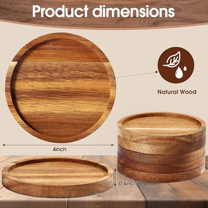 Zhehao 16 Pcs Acacia Wood Coasters Bulk 4 Inch Wooden Stackable Reusable Drink - Image 2