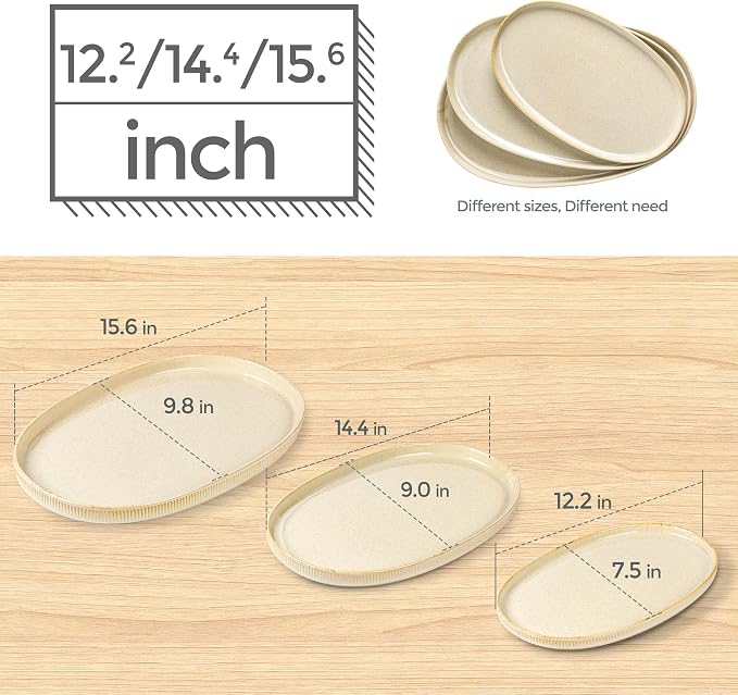 Ceramic Serving Platter Set of 3, Oval Serving Plates and Dishes | - Image 7