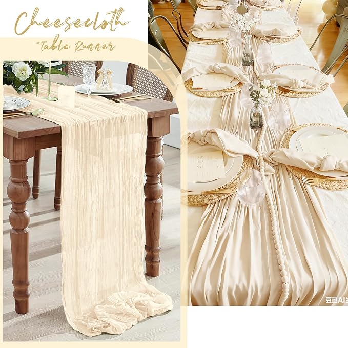 3 Pack Ivory Cheesecloth Table Runner, 17 x 108 Inch, Gauze Cheese Cloth Table - Image 7