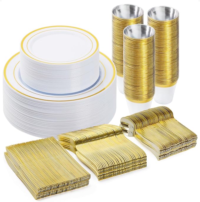 BESTVIP 300PCS Plastic Dinnerware Set, Anniversary, Includes: Dinner Plates by Bestvip