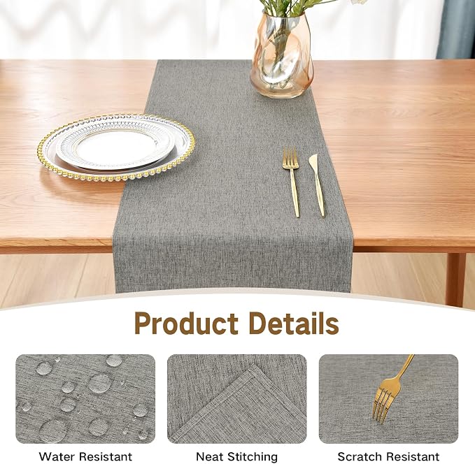 Faux Linen Table Runner Water Resistant 13 x 72 in, Coffee Table Runner - Image 3