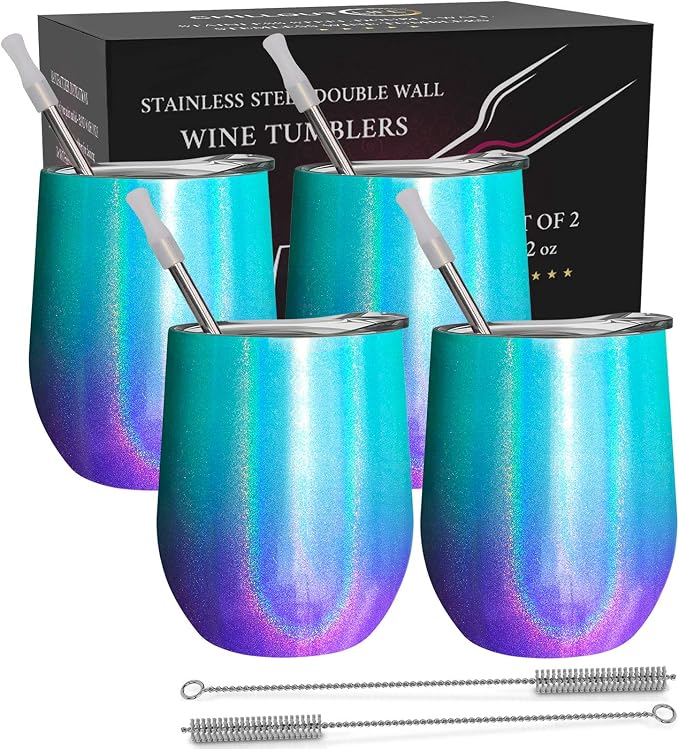 CHILLOUT LIFE 12 oz Stainless Steel Wine Tumblers 4 Pack by CHILLOUTLIFE