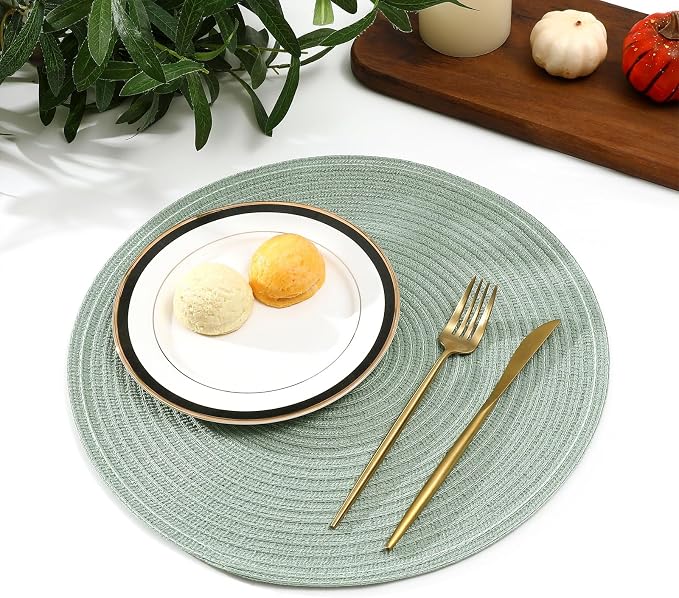 SHACOS Round Placemats Set of 4 Woven Braided Table Placemats 15 inch Cotton - Image 8