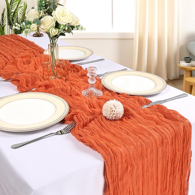 12 Pack 10Ft Orange Cheesecloth Table Runner 23 x 120 Inch | Gauze Rustic Boho - Image 2