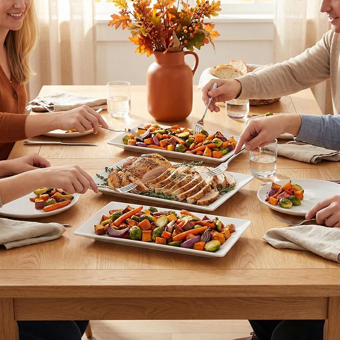 12" Serving Platters Set of 4, Ceramic Serving Tray, Stackable Large Party - Image 2