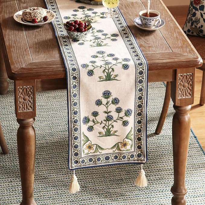 Patdrea Designer Elegant French Linen Table Runner, Floral Pattern - Image 9