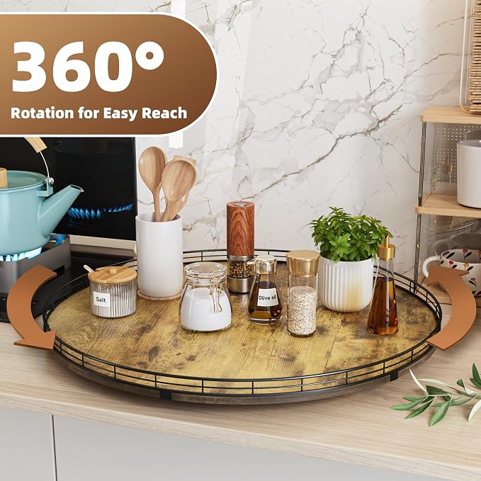 Lazy Susan Turntable Organizer for Table Top, 24’’ Round Wooden Lazy Susan for - Image 3