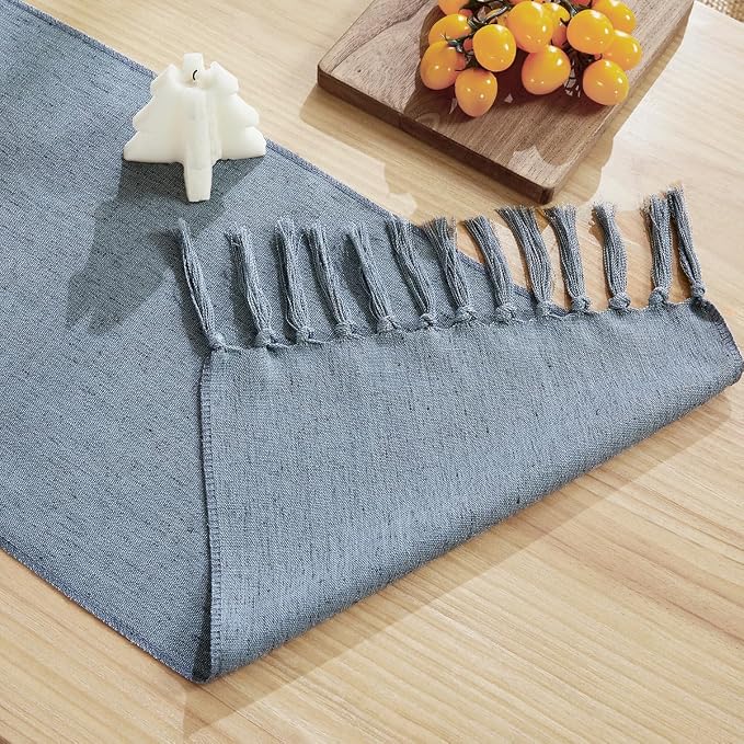 Cotton Linen Table Runner, 13x108 Inch, Dusty Blue - Image 4