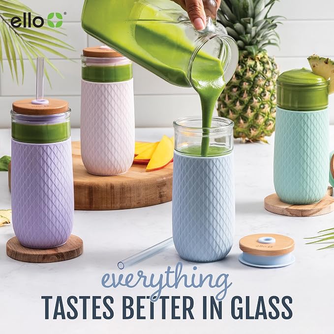 Ello Devon Glass Tumbler, Protective No Sweat Silicone Sleeve and Splash Proof - Image 4