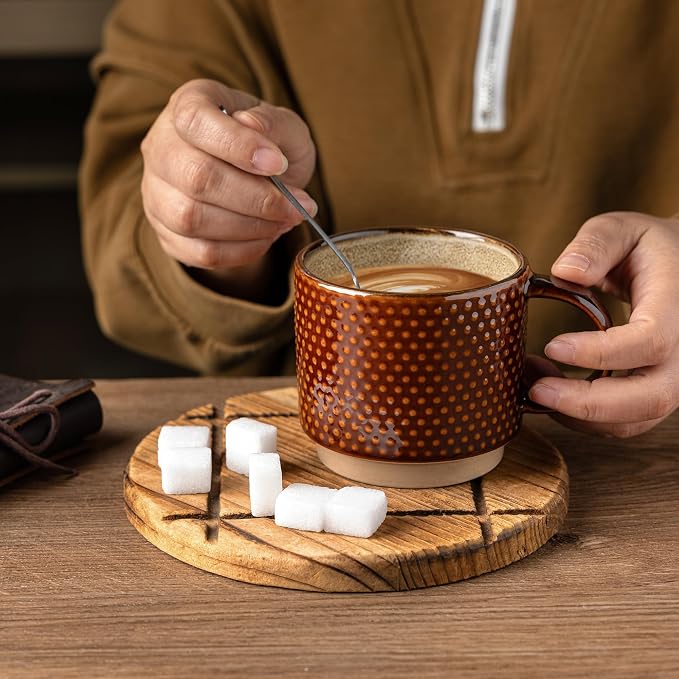 GBhome 12 OZ Stackable Coffee Mugs Set of 4, Ceramic Coffee Cups Set | Coffee - Image 4